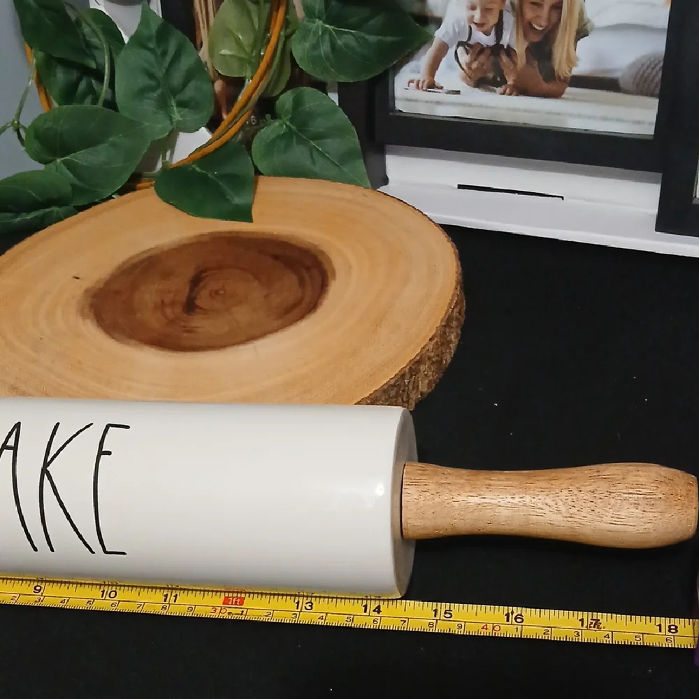 Rae Dunn White Ceramic Rolling Pin with Wooden Handles